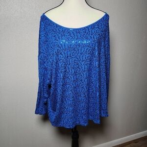 Vintage Madison Blue Sequins Long Sleeve Top XL